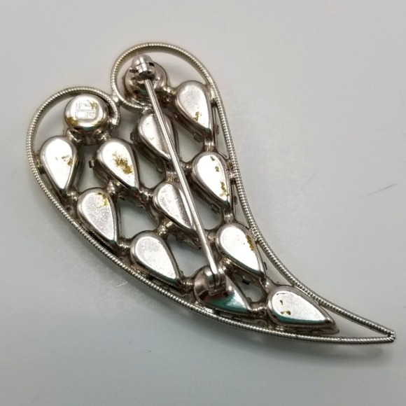 VTG b. david Signed Heart Shaped Silver-tone Brooch Pin Aurora Borealis Stones - Picture 8 of 8